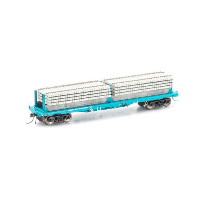 HO NDXF Sleeper Wagon with Concrete Sleepers, RSA Teal – 4 Car Pack