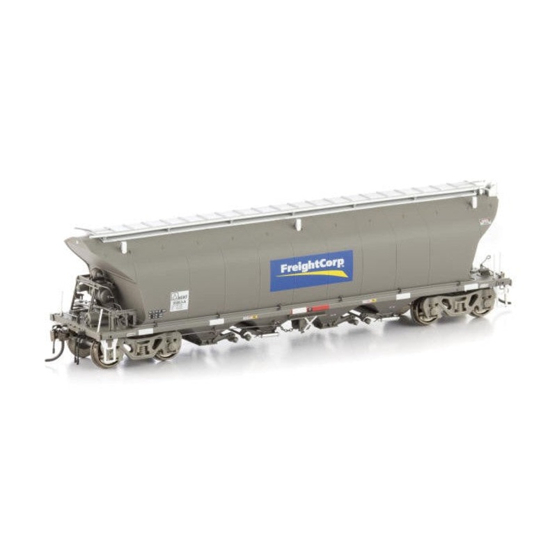 HO NGKF Grain Hopper, FreightCorp Wagon Grime with FC Logos and Ground Operated Lids – 4 Car Pack