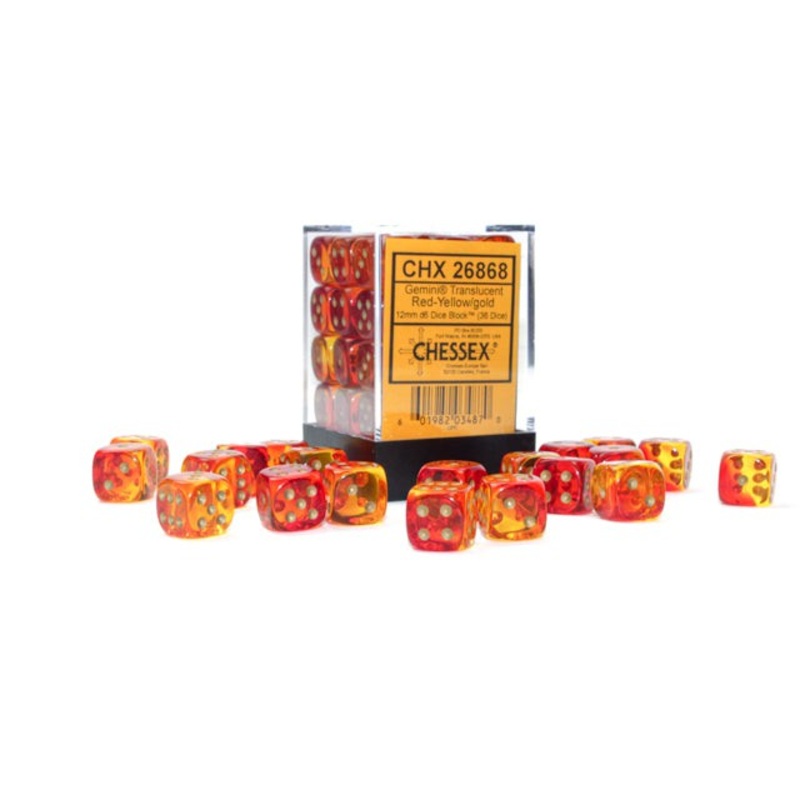 Gemini 12mm d6 Translucent Red-Yellow/Gold Block 36