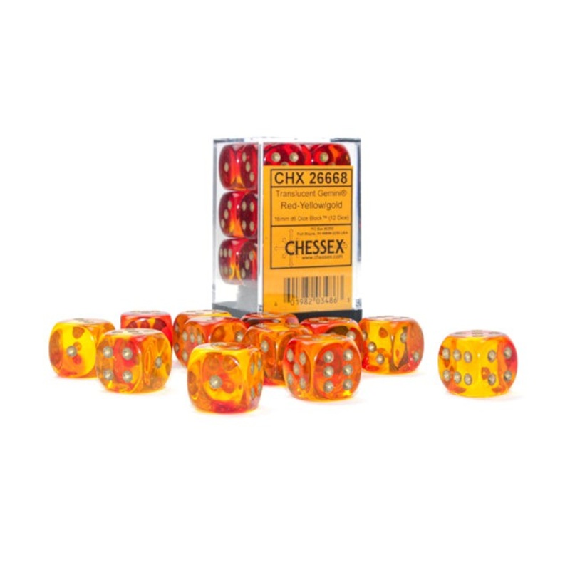 Gemini 16mm d6 Translucent Red-Yellow/Gold Block 12