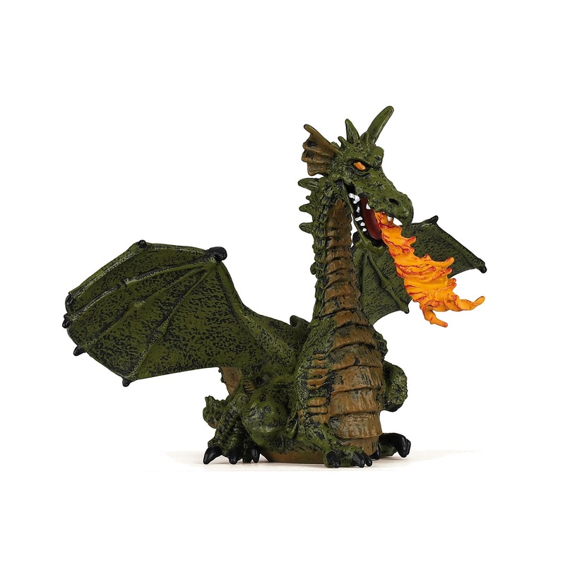 Green Winged Dragon with Flame Figurine