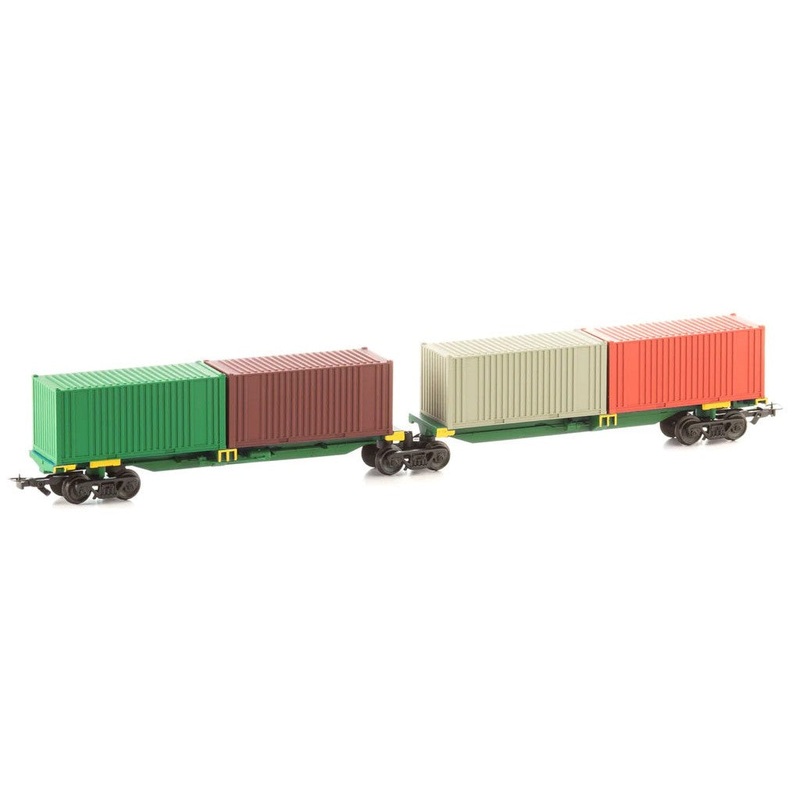 HO ANR Twin Container Wagons Shared Centre Bogie Green