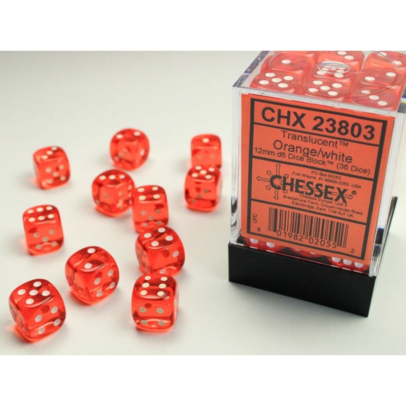Translucent 12mm d6 Orange/White Block 36