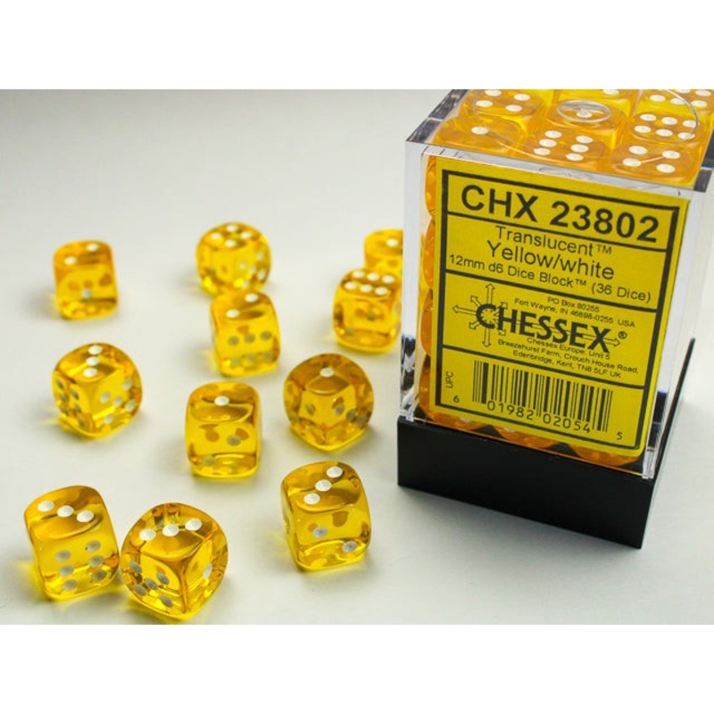 Translucent 12mm d6 Yellow/White Block 36