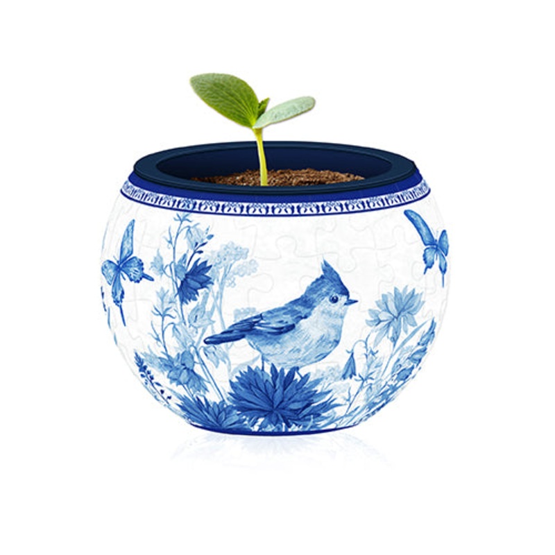 3D Flowerpot Oriental Birds Flowers