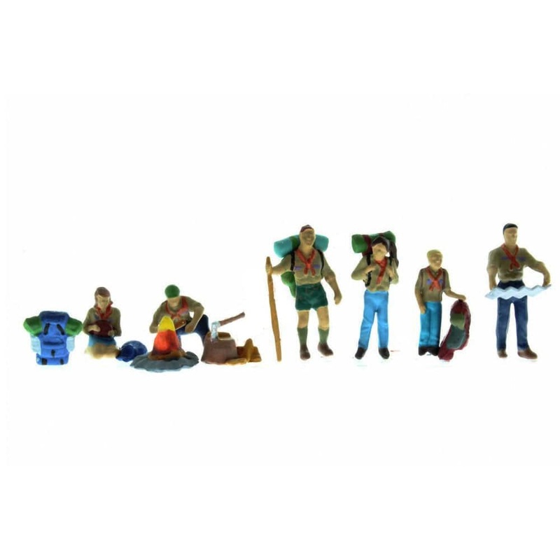 HO Scouts (6 Figures, Rucksack, Campfire)