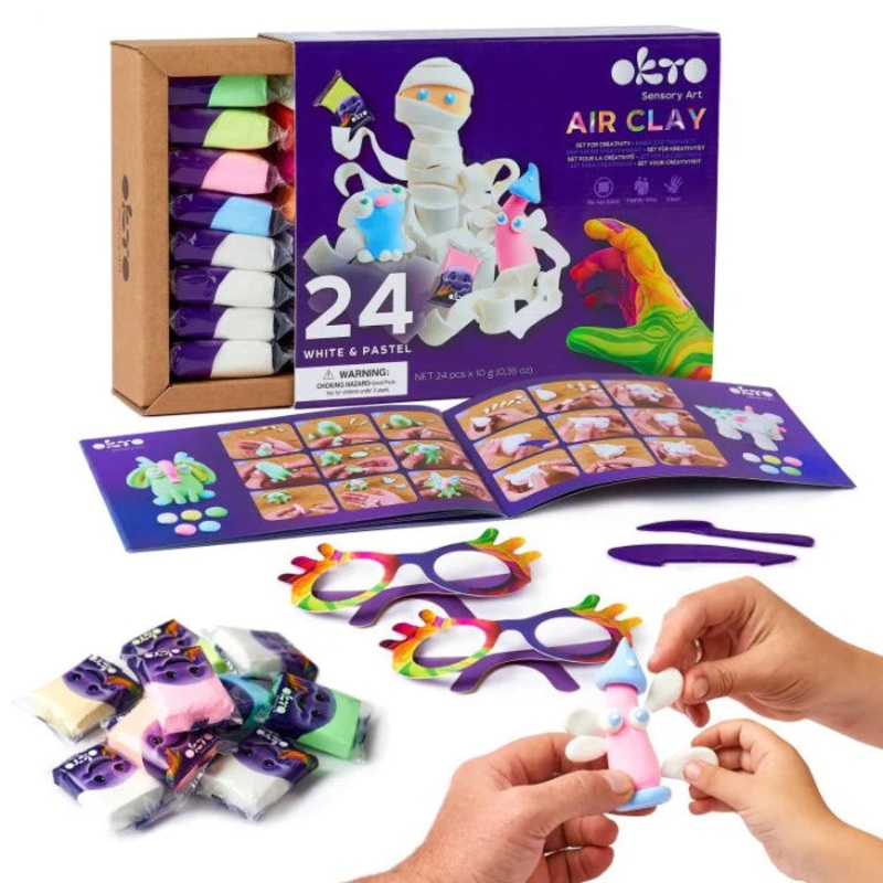 Sensory Art: 24 Colors Air Clay Creativity Set – White and Pastel