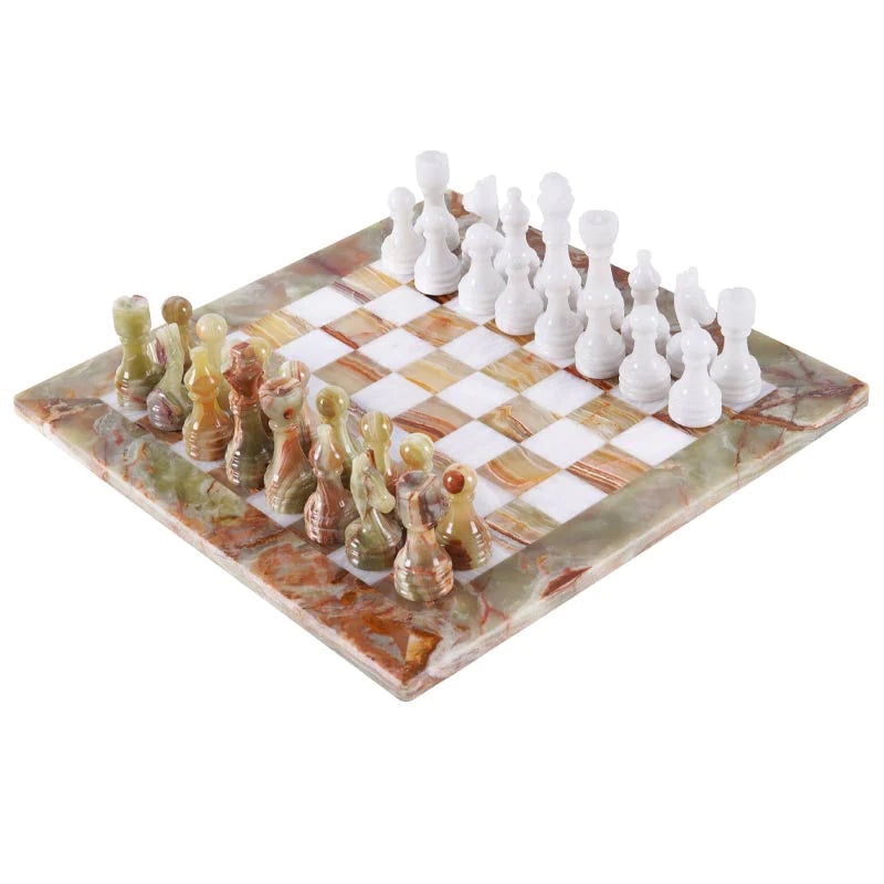 30cm Chess Set with Storage Box – White & Green