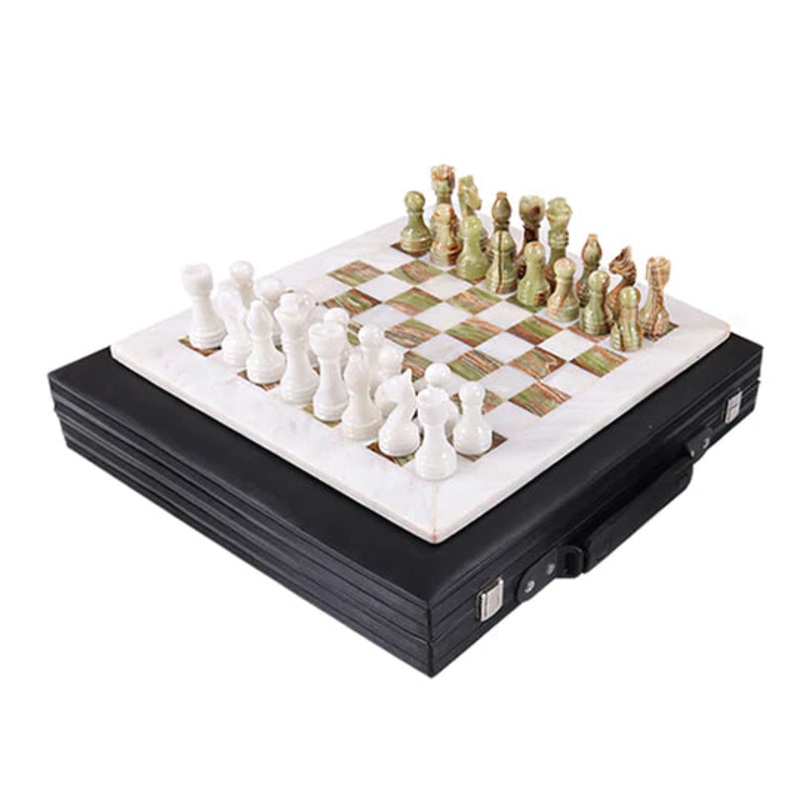 38cm Chess Set with Storage Box – Oceanic & White
