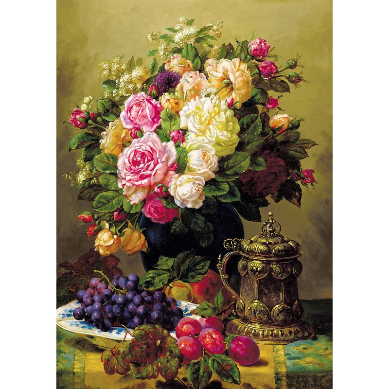1000pc Jean-Baptiste Robie: Still Life with Roses Jigsaw Puzzle