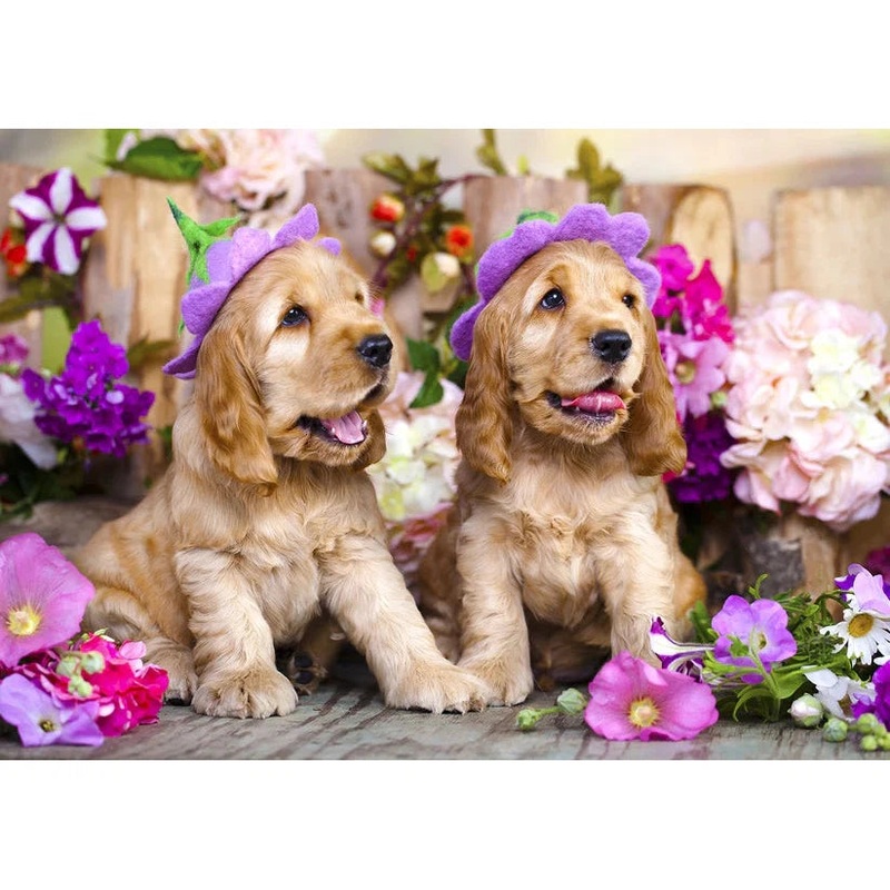 1000pc Spaniel Puppies with Flower Hats Jigsaw Puzzle