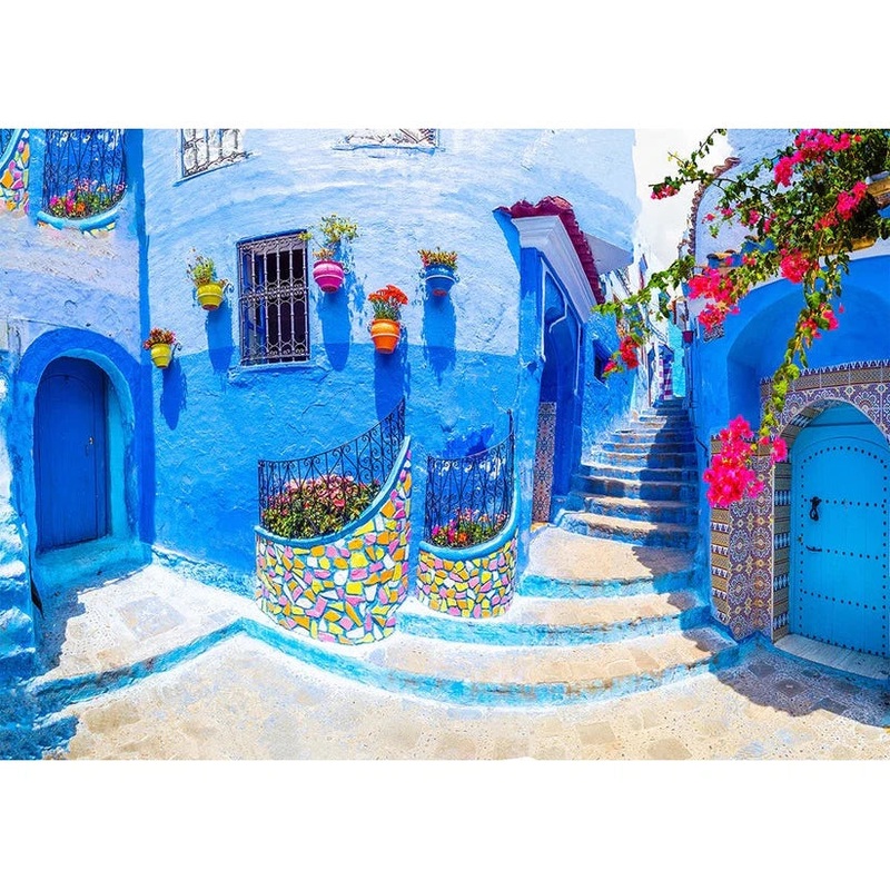 1000pc Turquoise Street in Chefchaouen Maroc Jigsaw Puzzle