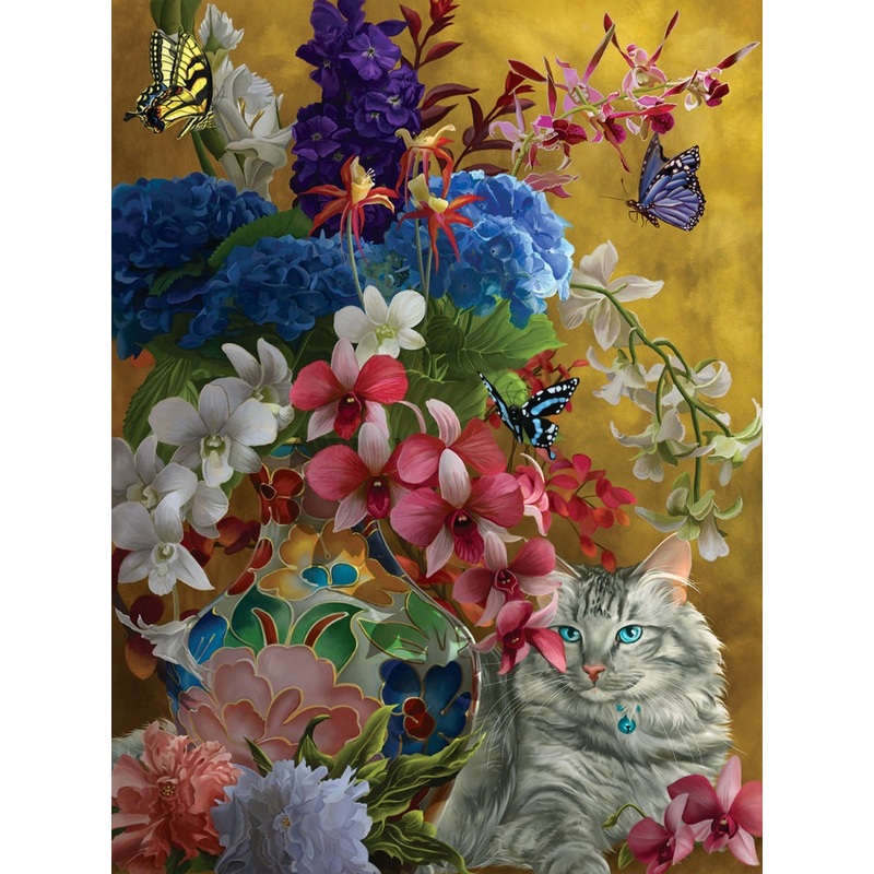 1000pc Gilded Cats And Flowers Puzzle