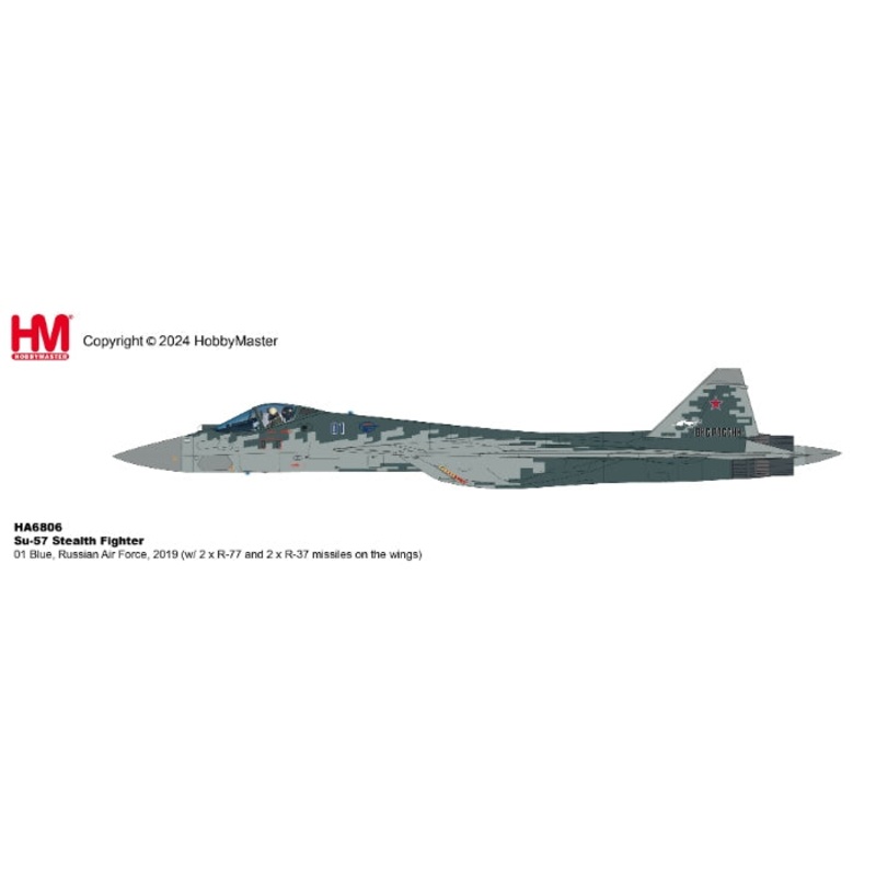 1/72 Su-57 Stealth Fighter 01 Blue Rus. Air Force 2019 (with 2xR-77 and 2xR-37 Missiles on the Wings)