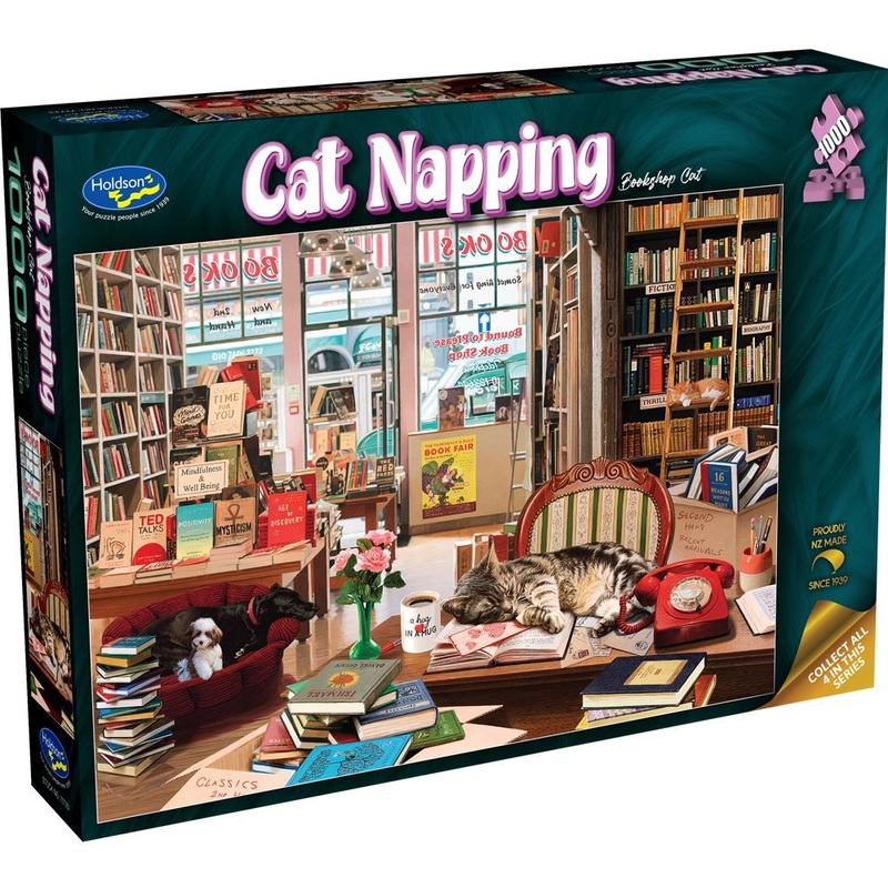 1000pc Cat Napping Bookshop Cat Jigsaw Puzzle