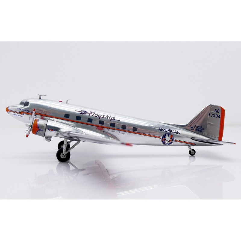 1/200 American Airlines Douglas DC-3 “Flagship Detroit” “Polished” Reg: NC17334 with Stand