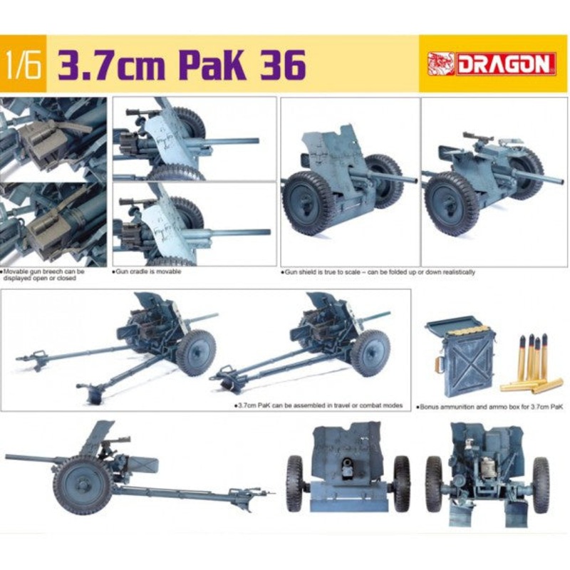 1/6 3.7cm Pak 36 Plastic Model Kit