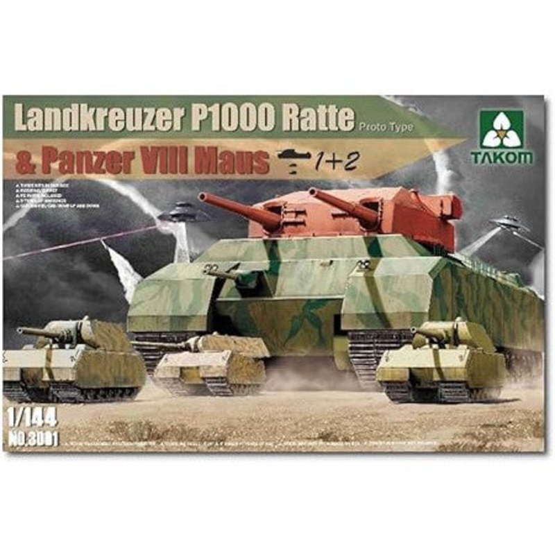 1/144 WWII Heavy Battle Tank Landkreuzer P1000 Ratte Prototype & Panzer VIII Maus 3-in-1 Model Kit