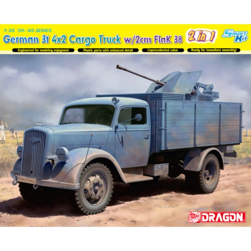 1/35 GERMAN 3t 4×2 CARGO TRUCK with 2cm FlaK 38 (SMART KIT) (2-in-1)