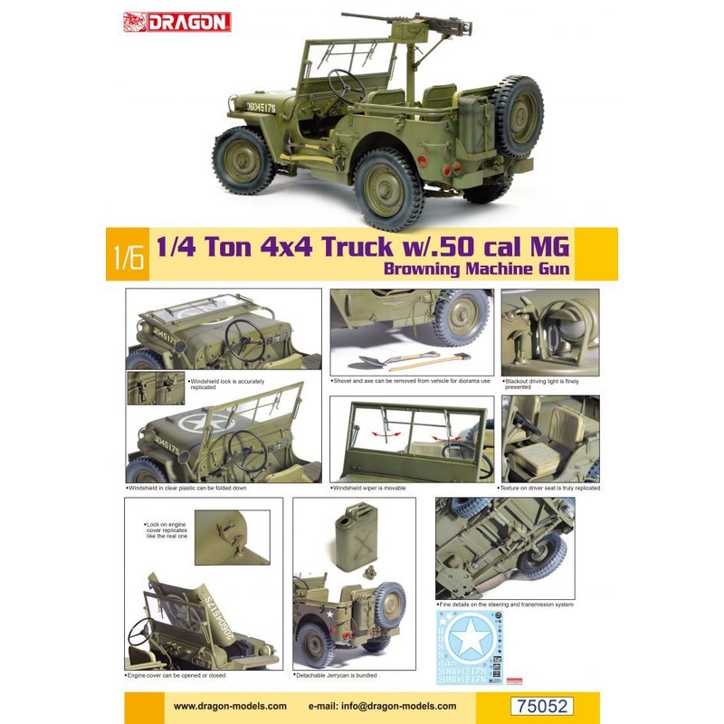 1/6 US 1/4-Ton 4×4 Truck with M2 .50-Cal MG Plastic Model Kit