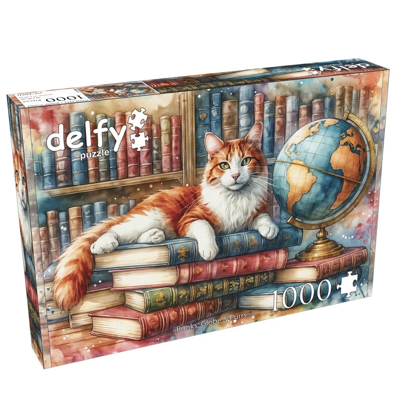 1000pc Books Globe & Purrs Jigsaw Puzzle