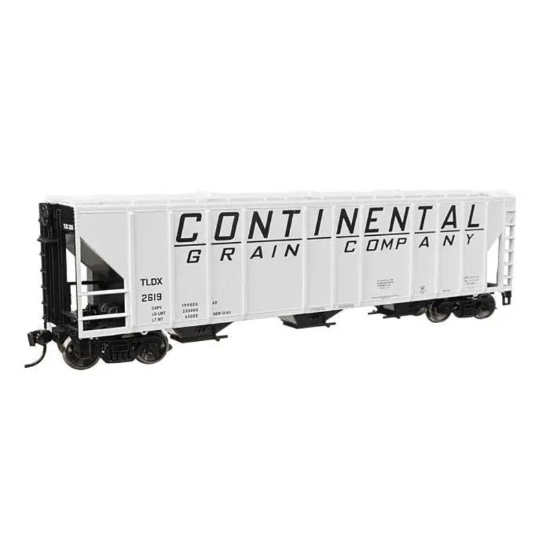 HO 50′ Pullman-Standard PS2CD 4427 3Bay Covered Hopper Ready to Run Continental Grain Co TLDX #2619