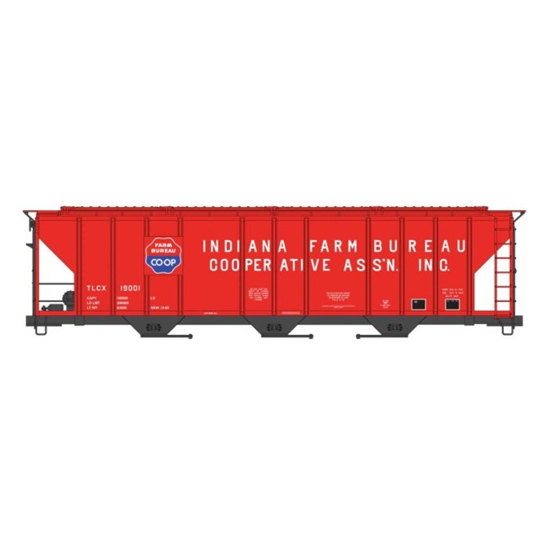 HO 50′ Pullman-Standard PS2CD 4427 3Bay Covered Hopper Ready to Run Indiana Farm Bureau TLCX #19020