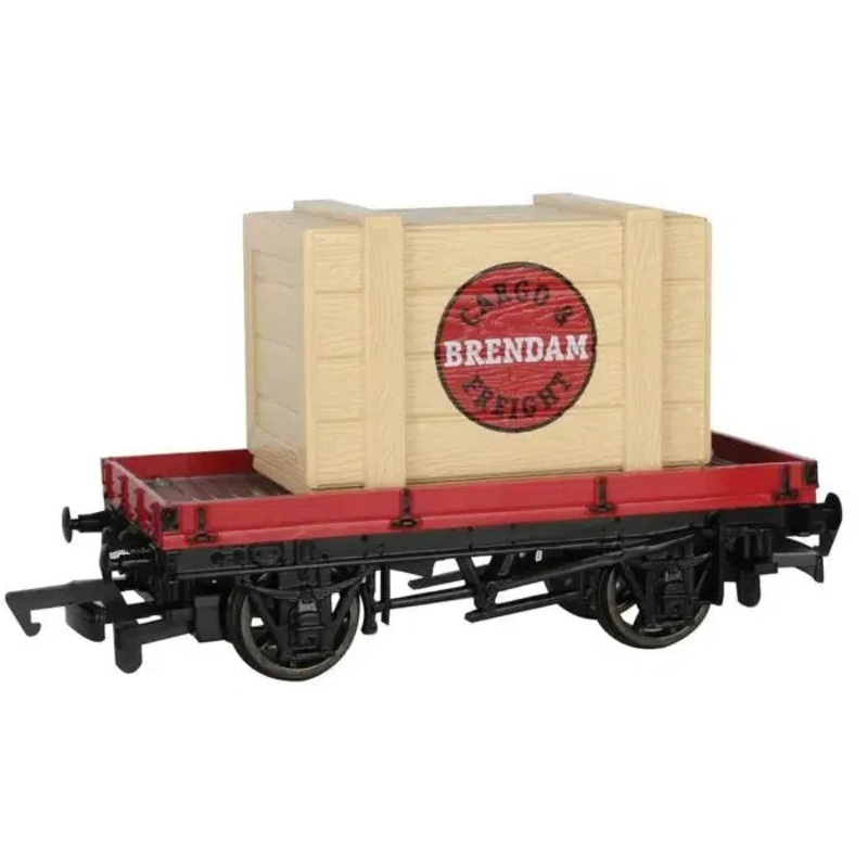 HO Flatcar (Plank Wagon) Ready to Run Thomas and Friends- With Brendam Cargo & Freight Crate Load