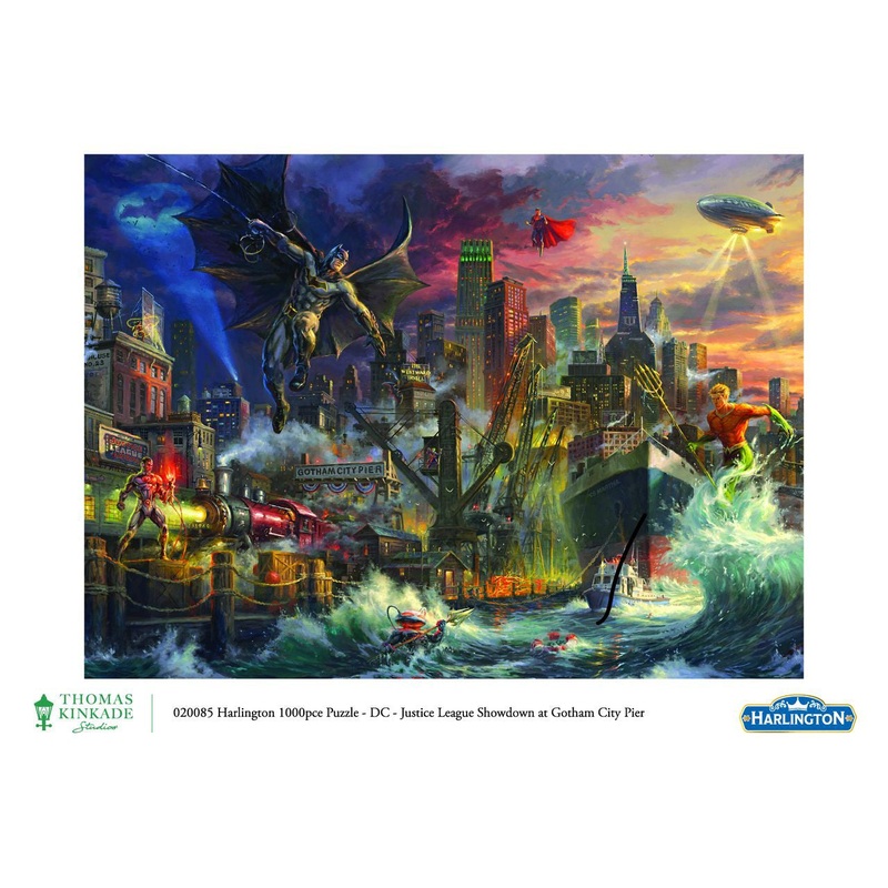 1000pc Thomas Kinkade: DC Comics – Justice League Showdown at Gotham City Pier Puzzle