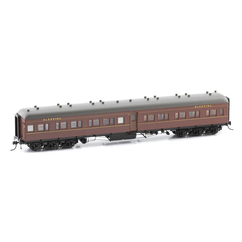 HO NSWGR 12 Wheel Passenger Car Series TAM 848 Sleeping Car Indian – Red Weather Grey Roof