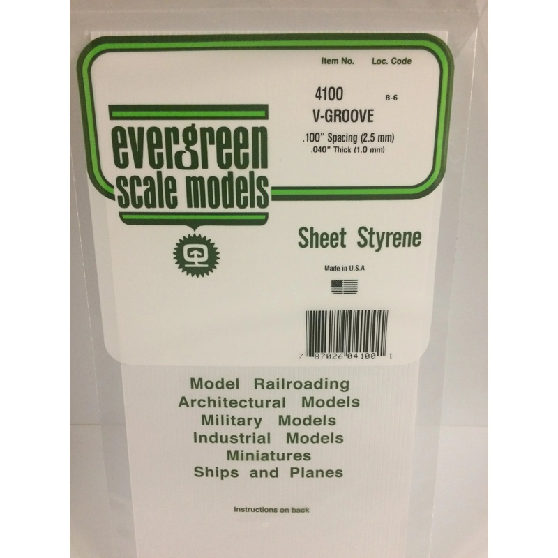 14100 White Polystyrene V-Groove Sheet 0.100 x 12 x 24″ / 2.5mm x 30cm x 61cm (1)