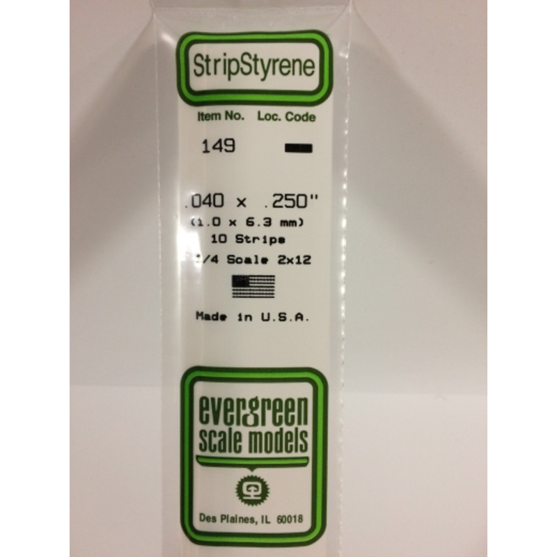 149 White Polystyrene Strip 0.040 x 0.250 x 14 / 1mm x 6.4mm x 36cm (10)