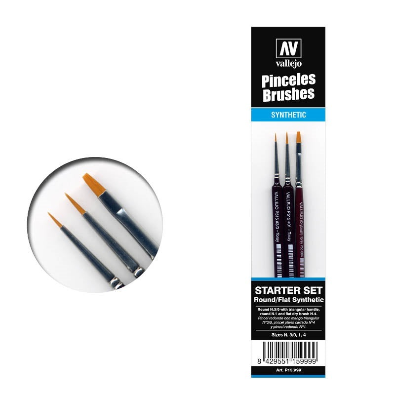 Brush Synthetic (3 pcs.) Round No.S 1 Y 3/0Flat No.4 Starter Set