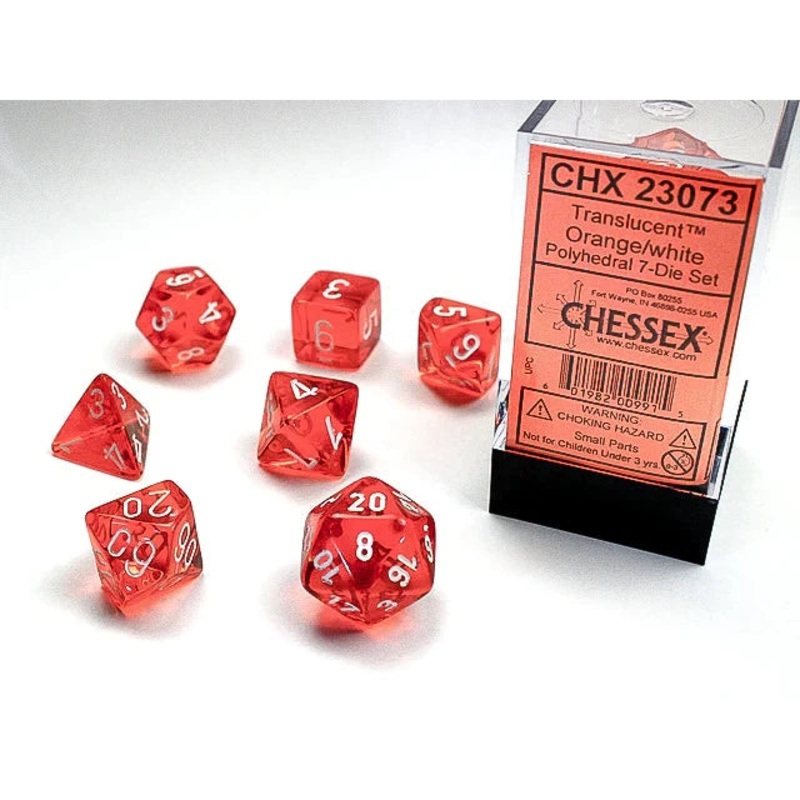 Translucent Polyhedral Orange/White 7-Die Set