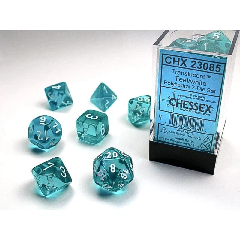 Translucent Polyhedral Teal/White 7-Die Set