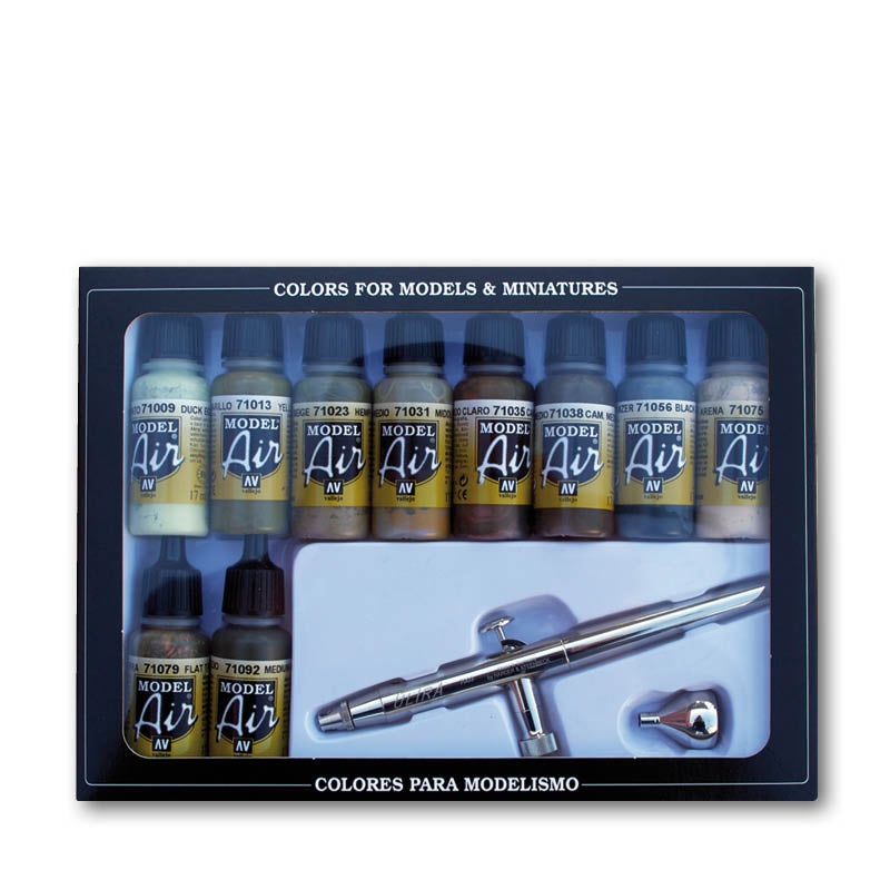 Vallejo 71168 Model Air Camouflage colors + airbrush 10 Colour + Airbrush Set