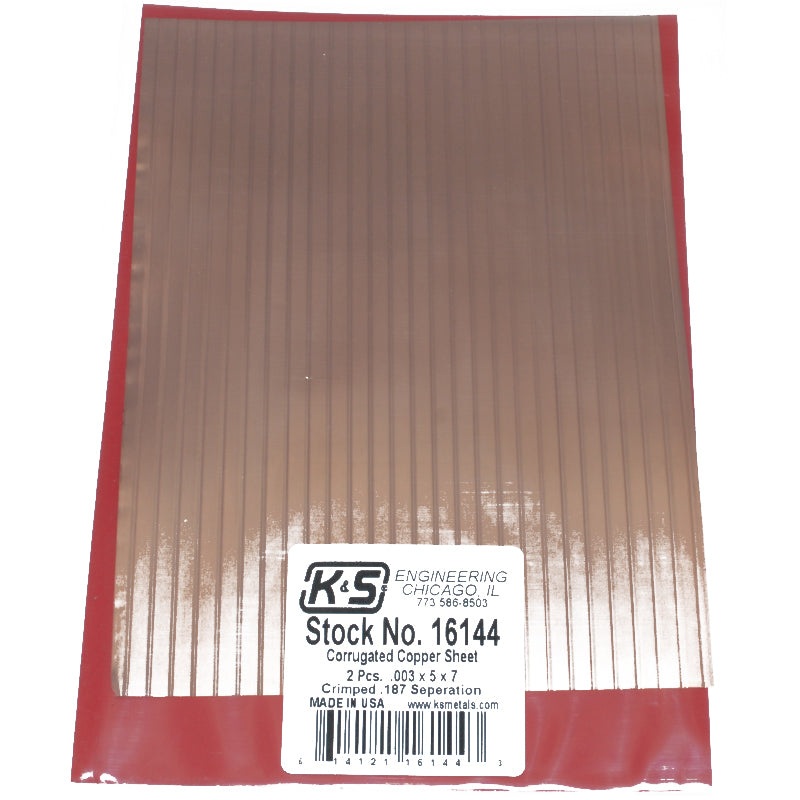 Copper Crimped Corrugated Sheet 0.187 X 5 X 7 2pcs