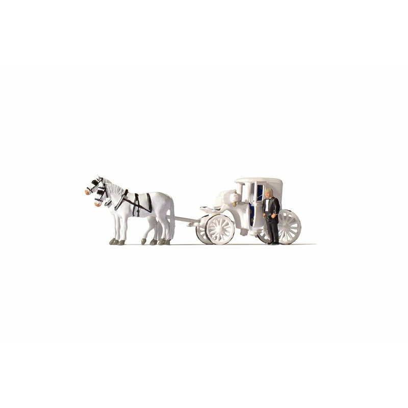 HO Wedding Carriage (1 Figure, 2 Horses, 1 Carriage)
