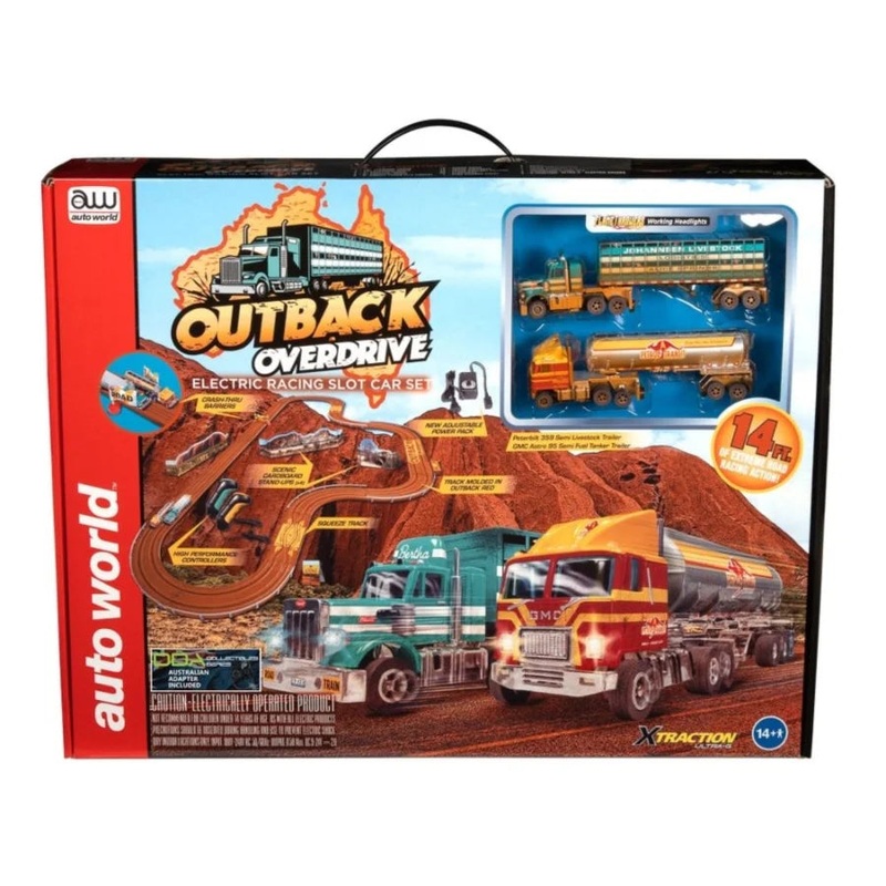 Outback Overdrive Truckers 14′ Slot Car Set with DDA Markings & Australian Power Plug