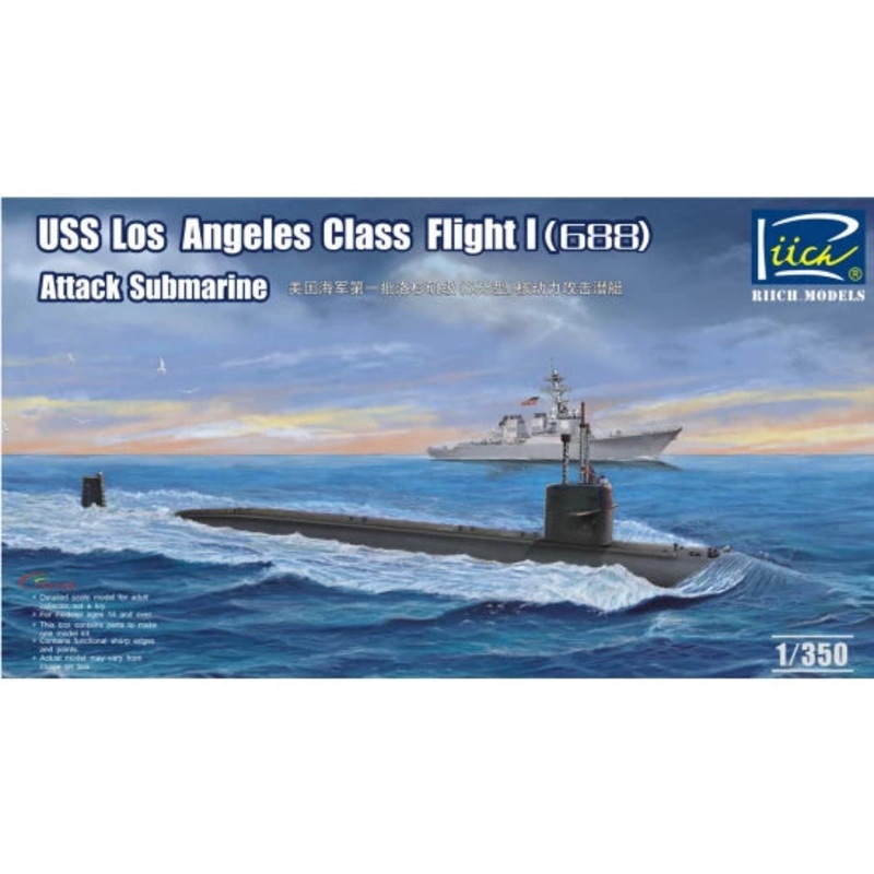 1/350 USS Los Angeles Class Flight I 688 Attack Submarine Plastic Model Kit