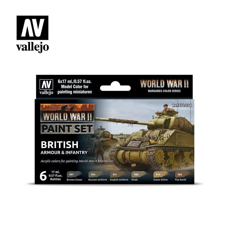 70204 Model Colour WWII British Armour and Infantry Acrylic 6 Colour Paint Set