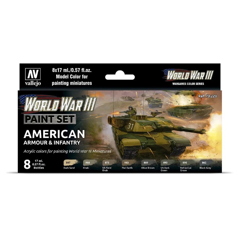 70220 Model Colour WWIII American Armour and Infantry Acrylic 8 Colour Paint Set