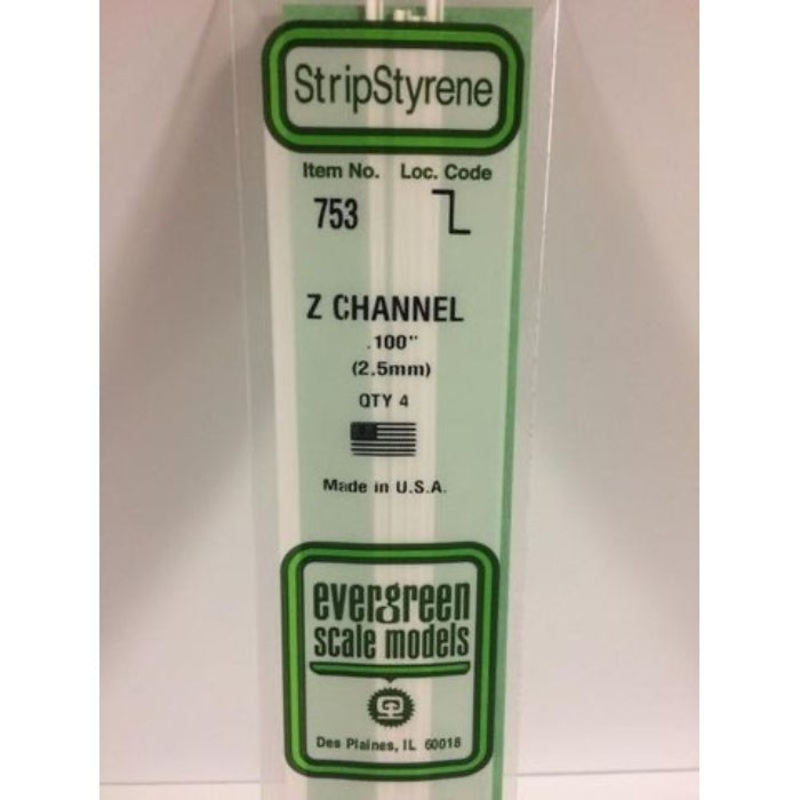 753 WHITE STYRENE Z CHANNEL  .100 X .050 X .018 PACK OF 4