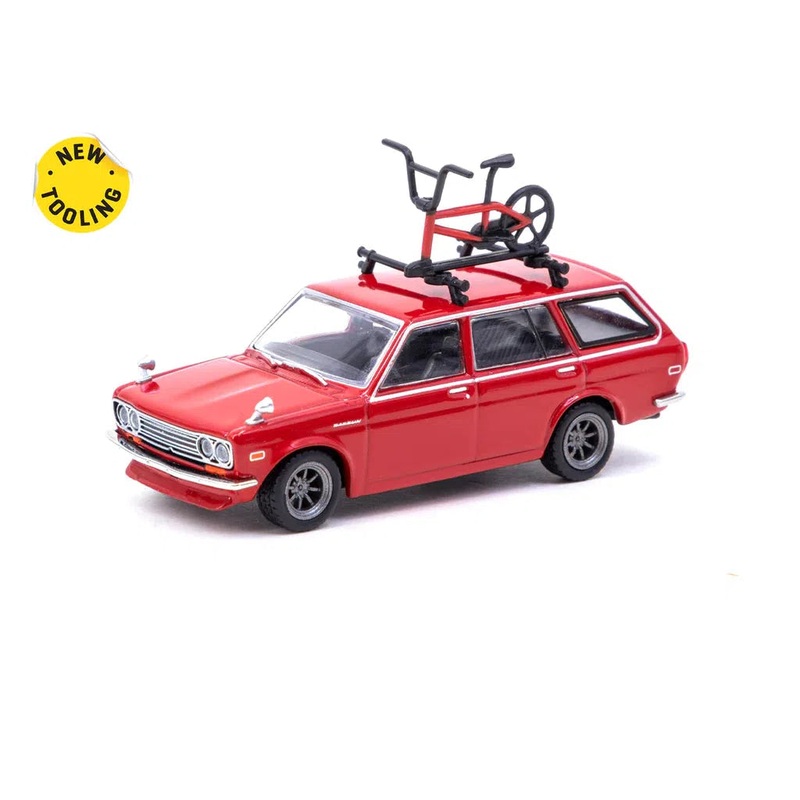 1/64 Red Datsun Bluebird 510 Wagon with Bicycle Roof Rack Included